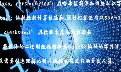 以下是比特币钱包地址生成的伪代码示例：

```pseudo
function generateBitcoinAddress():
    // 1. 创建一个随机私钥
    privateKey = generateRandomPrivateKey()

    // 2. 从私钥生成公钥
    publicKey = generatePublicKey(privateKey)

    // 3. 对公钥进行SHA-256哈希
    sha256Hash = SHA256(publicKey)

    // 4. 对SHA-256哈希进行RIPEMD-160哈希
    ripemd160Hash = RIPEMD160(sha256Hash)

    // 5. 添加网络版本字节（0x00表示主网）
    versionedPayload = prependNetworkByte(ripemd160Hash, 0x00)

    // 6. 计算校验和
    checksum = calculateChecksum(versionedPayload)

    // 7. 将校验和添加到数据末尾
    addressWithChecksum = appendChecksum(versionedPayload, checksum)

    // 8. 对结果进行Base58编码，以生成比特币地址
    bitcoinAddress = Base58Encode(addressWithChecksum)

    return bitcoinAddress
```

### 伪代码中的每个步骤说明：

1. **创建一个随机私钥**: 私钥是比特币钱包的核心，随机性确保安全性。
   
2. **从私钥生成公钥**: 使用椭圆曲线加密算法（ECDSA）生成与私钥对应的公钥。

3. **对公钥进行SHA-256哈希**: 使用SHA-256算法对公钥进行哈希，得到更短的摘要。

4. **对SHA-256哈希进行RIPEMD-160哈希**: 该步骤将SHA-256的输出进一步简化为RIPEMD-160哈希。

5. **添加网络版本字节**: 这种方式标识地址是主网（0x00）或测试网（0x6F）等。

6. **计算校验和**: 通过对版本化的有效负载进行双SHA-256哈希，取前四个字节作为校验和。

7. **将校验和添加到数据末尾**: 确保地址的有效性，防止错误输入。

8. **对结果进行Base58编码**: 使用Base58编码将最终输出转换为可读的比特币地址格式。

### 关键函数解释：

- `generateRandomPrivateKey()`: 生成一个256位的随机数，作为私钥。
  
- `generatePublicKey(privateKey)`: 依据私钥生成公钥的函数。

- `SHA256(data)`: 计算数据的SHA-256哈希。

- `RIPEMD160(data)`: 计算数据的RIPEMD-160哈希。

- `prependNetworkByte(data, versionByte)`: 在哈希值前添加网络标识字节。

- `calculateChecksum(data)`: 依据数据计算校验和，强烈推荐使用双SHA-256。

- `appendChecksum(data, checksum)`: 在数据末尾加上校验和。

- `Base58Encode(data)`: 将最终的二进制数据转换为Base58编码的字符串。

此伪代码适用于编程初学者或需要快速理解比特币地址生成流程的开发人员。
